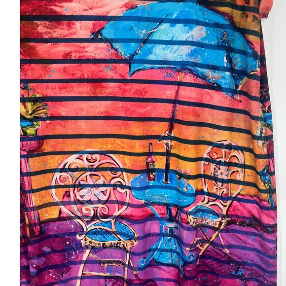 Leoma Lovegrove Art Print Dress Sz XLP Tropical Resort Cafe Terrace Boho Whimsi - Picture 4 of 9